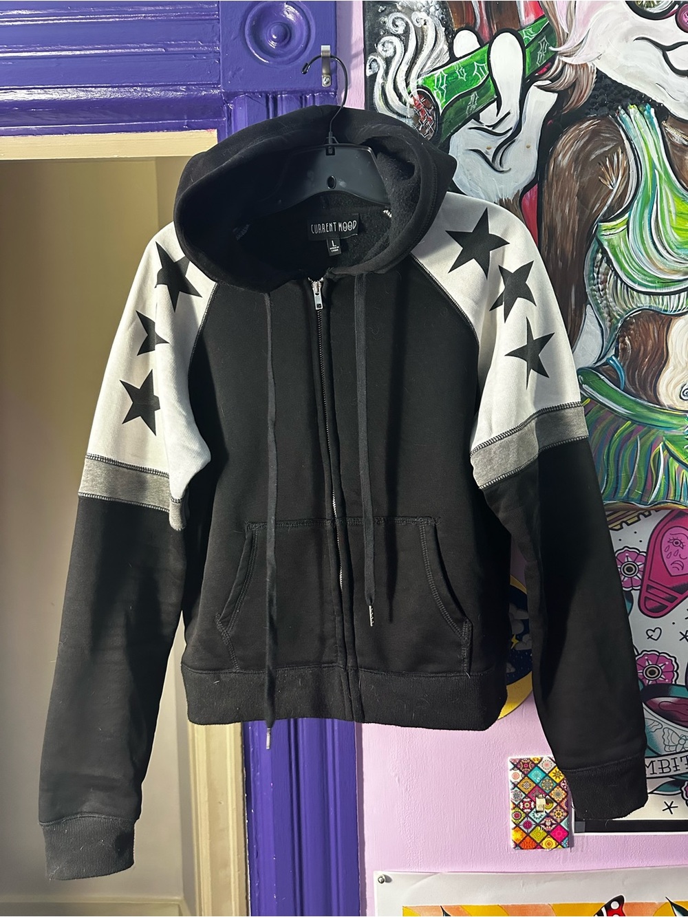 Current Mood Black and White Star Zip Hoodie
